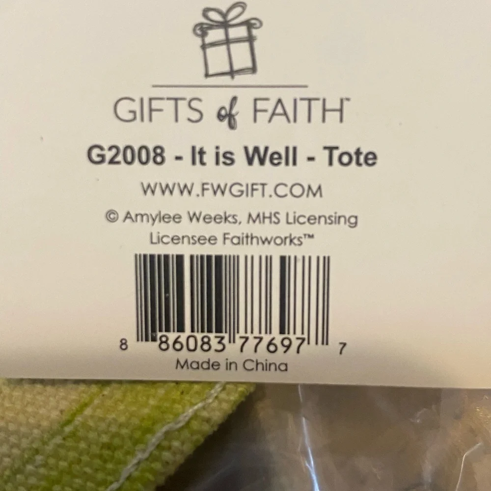 Gifts Of faith Canvas “It Is Well” Tote Purse Book Bag Amylee Weeks